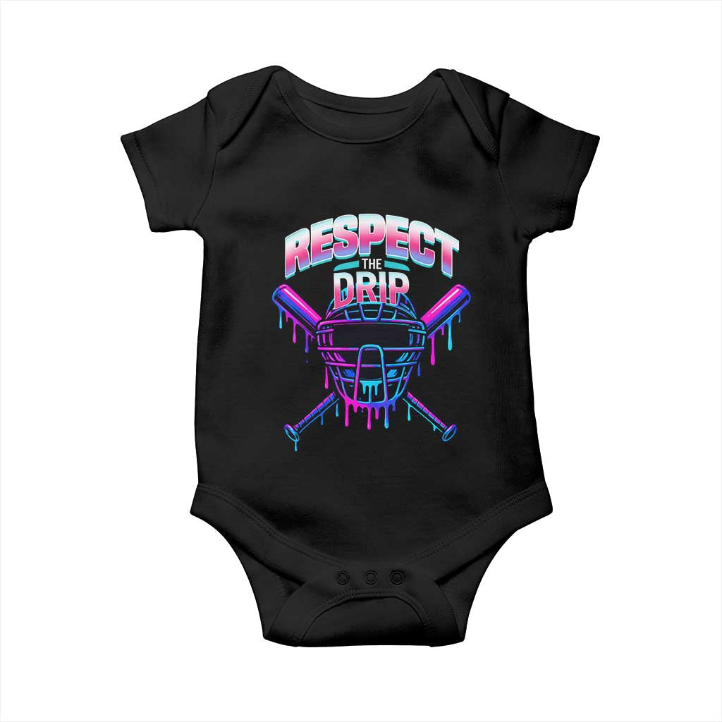 Respect The Drip Baby Onesie Funny Baseball Catcher Mask Sports Lover TS12 Black Print Your Wear