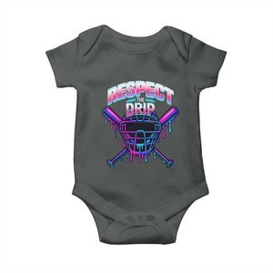 Respect The Drip Baby Onesie Funny Baseball Catcher Mask Sports Lover TS12 Dark Heather Print Your Wear