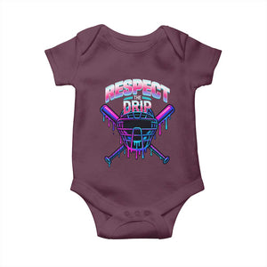 Respect The Drip Baby Onesie Funny Baseball Catcher Mask Sports Lover TS12 Maroon Print Your Wear