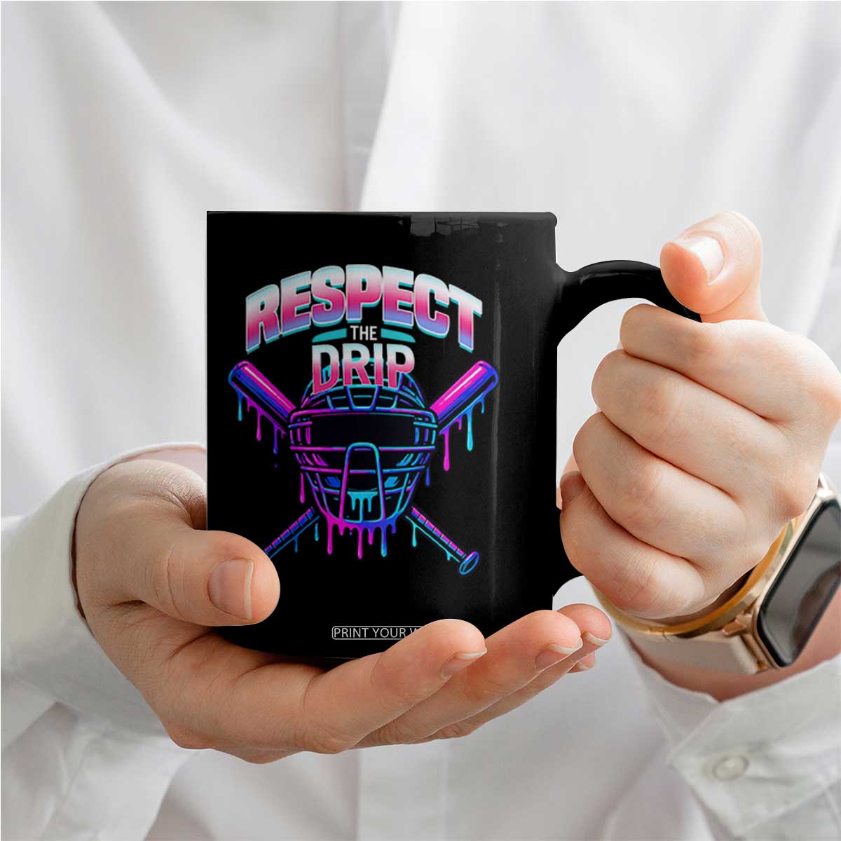 Respect The Drip Coffee Mug Funny Baseball Catcher Mask Sports Lover TS12 Print Your Wear