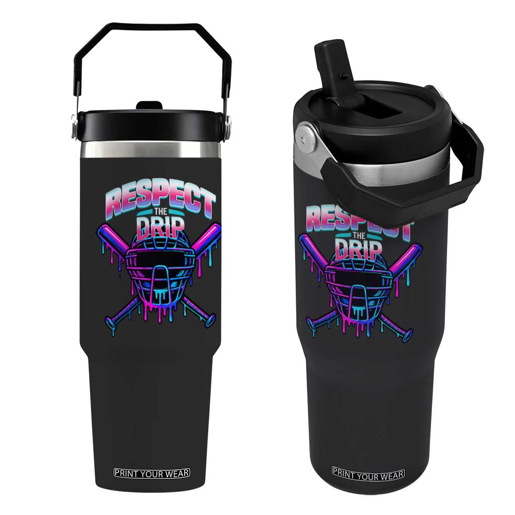 Respect The Drip Flip Straw Tumbler Funny Baseball Catcher Mask Sports Lover TS12 One Size: 30 oz Black Print Your Wear