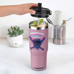Respect The Drip Flip Straw Tumbler Funny Baseball Catcher Mask Sports Lover TS12 One Size: 30 oz Light Pink Print Your Wear