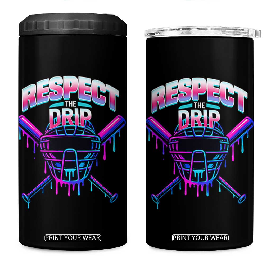 Respect The Drip 4 in 1 Can Cooler Tumbler Funny Baseball Catcher Mask Sports Lover TS12 One Size: 16 oz Black Print Your Wear