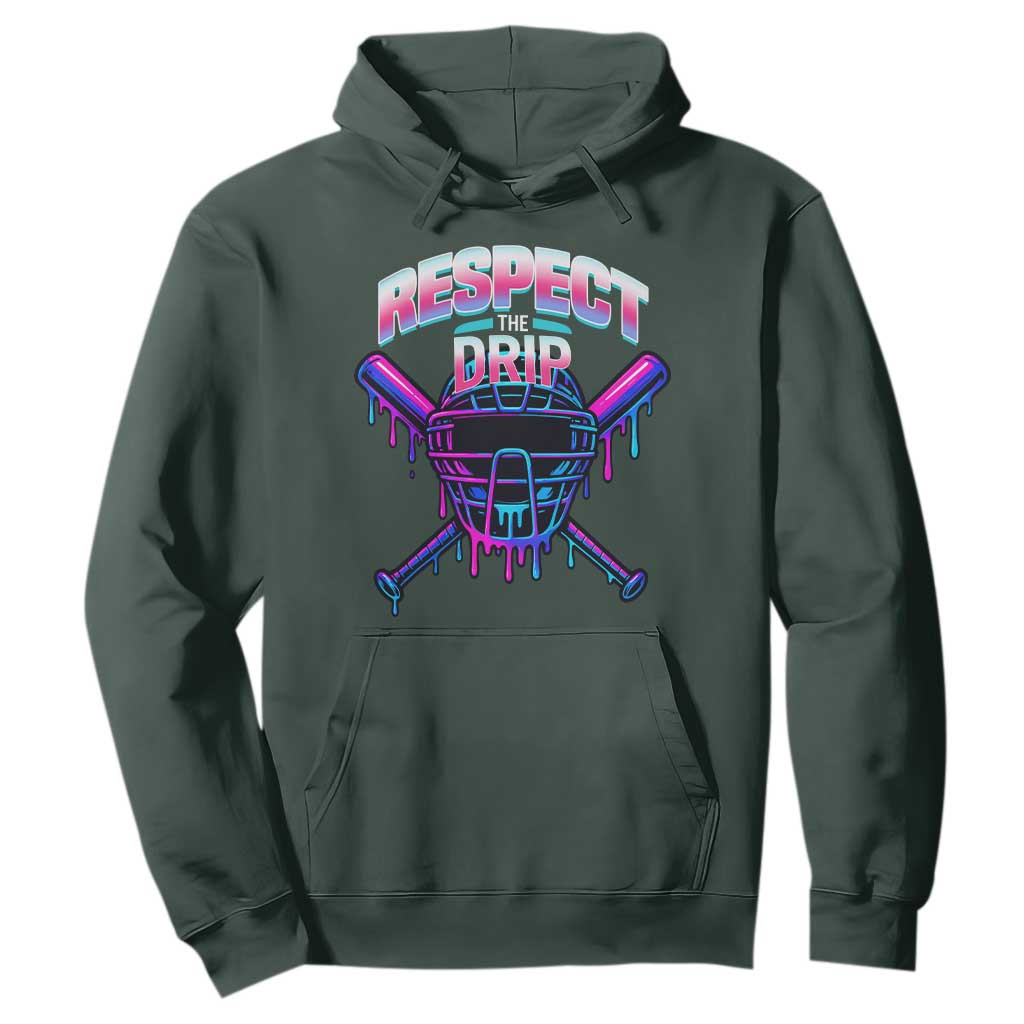 Respect The Drip Hoodie Funny Baseball Catcher Mask Sports Lover TS12 Dark Forest Green Print Your Wear