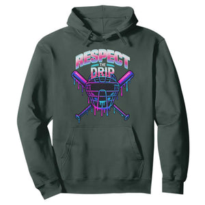 Respect The Drip Hoodie Funny Baseball Catcher Mask Sports Lover TS12 Dark Forest Green Print Your Wear