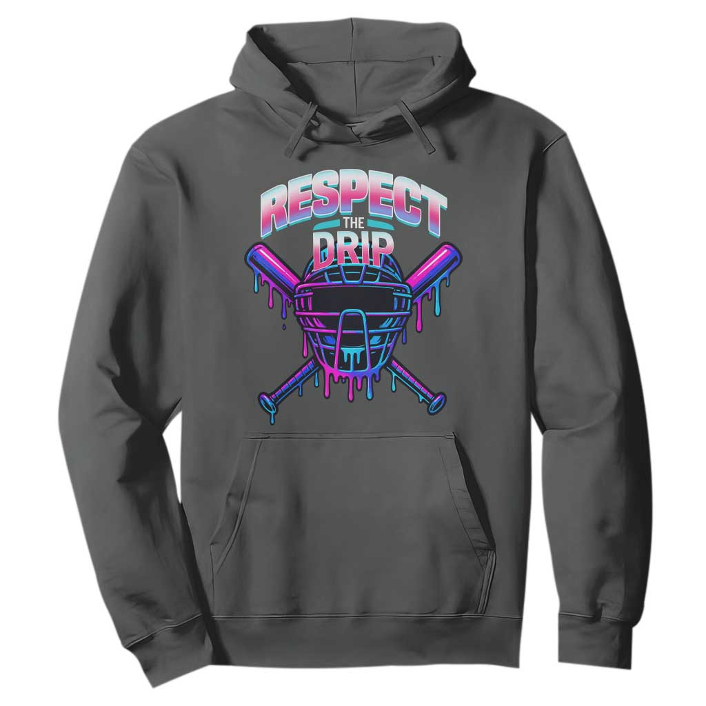 Respect The Drip Hoodie Funny Baseball Catcher Mask Sports Lover TS12 Dark Heather Print Your Wear