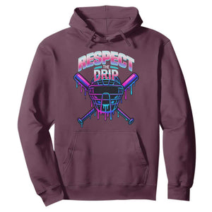 Respect The Drip Hoodie Funny Baseball Catcher Mask Sports Lover TS12 Maroon Print Your Wear