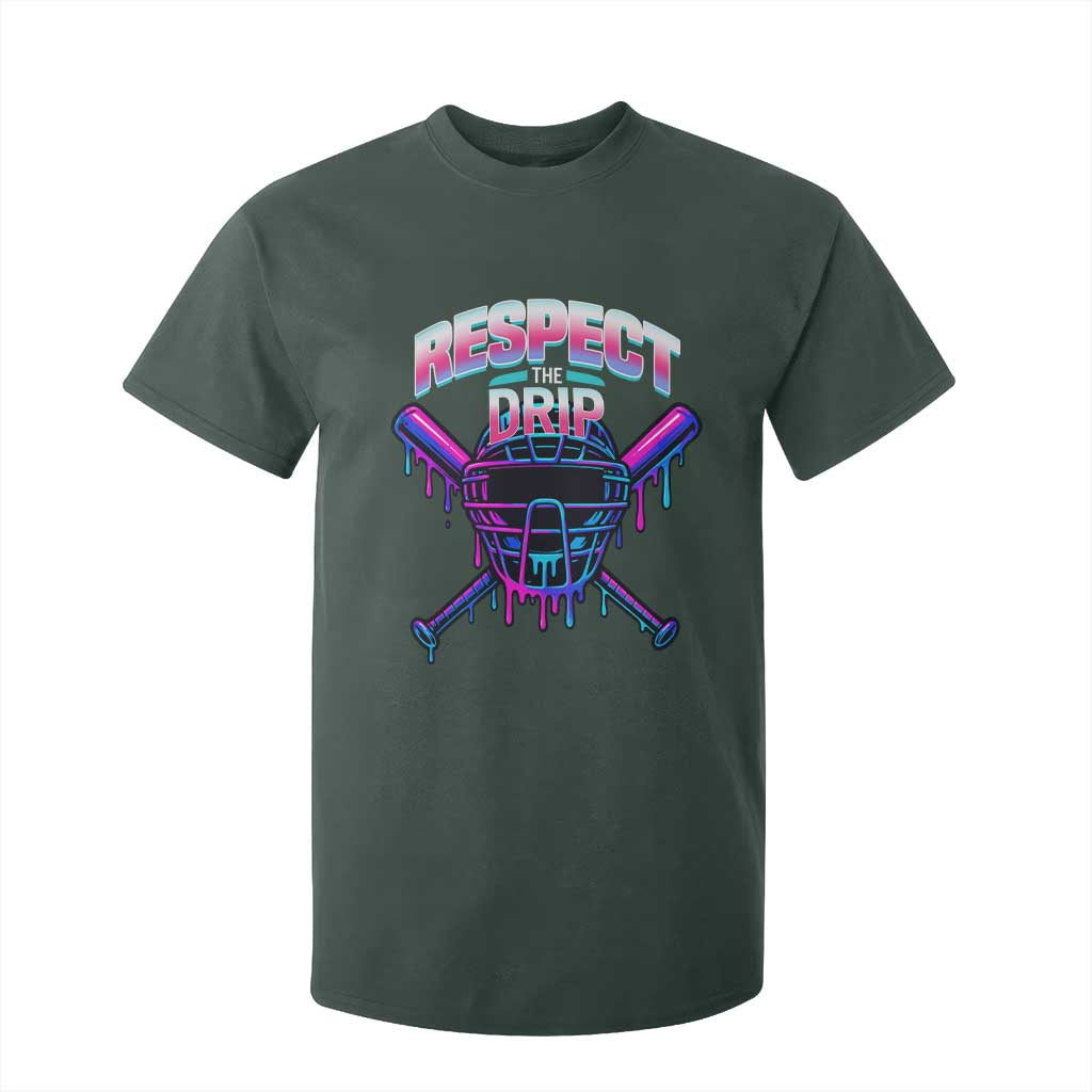 Respect The Drip T Shirt For Kid Funny Baseball Catcher Mask Sports Lover TS12 Dark Forest Green Print Your Wear
