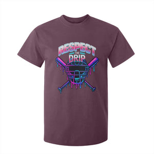 Respect The Drip T Shirt For Kid Funny Baseball Catcher Mask Sports Lover TS12 Maroon Print Your Wear