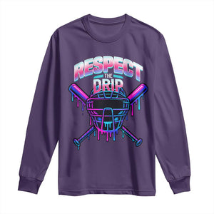 Respect The Drip Long Sleeve Shirt Funny Baseball Catcher Mask Sports Lover TS12 Purple Print Your Wear