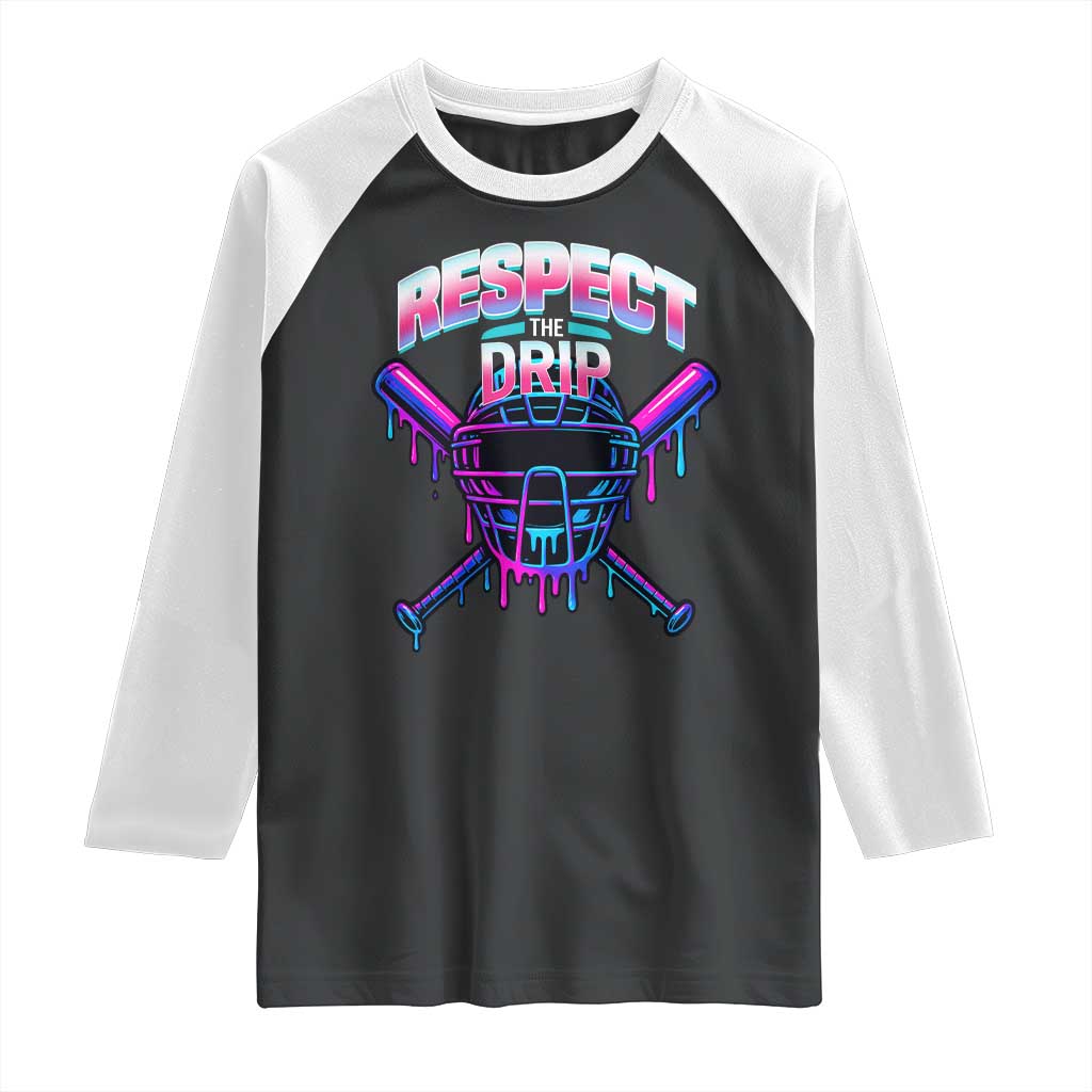 Respect The Drip Raglan Shirt Funny Baseball Catcher Mask Sports Lover TS12 Black White Print Your Wear