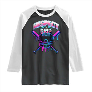 Respect The Drip Raglan Shirt Funny Baseball Catcher Mask Sports Lover TS12 Black White Print Your Wear