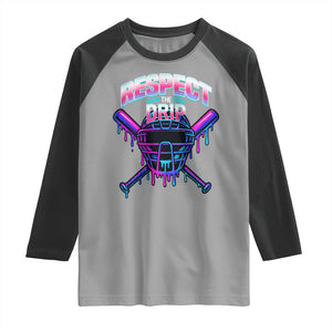 Respect The Drip Raglan Shirt Funny Baseball Catcher Mask Sports Lover TS12 Sport Gray Black Print Your Wear