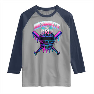Respect The Drip Raglan Shirt Funny Baseball Catcher Mask Sports Lover TS12 Sport Gray Navy Print Your Wear