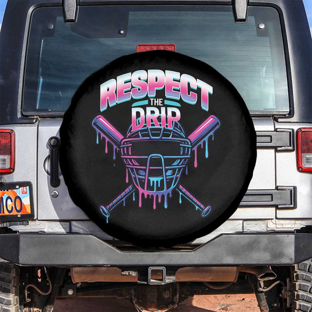 Respect The Drip Spare Tire Cover Funny Baseball Catcher Mask Sports Lover TS12 No hole Black Print Your Wear