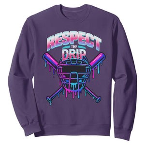 Respect The Drip Sweatshirt Funny Baseball Catcher Mask Sports Lover TS12 Purple Print Your Wear