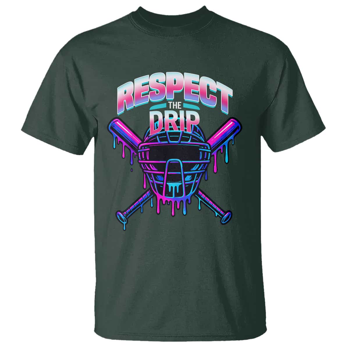 Respect The Drip T Shirt Funny Baseball Catcher Mask Sports Lover TS12 Dark Forest Green Print Your Wear