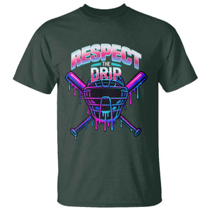 Respect The Drip T Shirt Funny Baseball Catcher Mask Sports Lover TS12 Dark Forest Green Print Your Wear