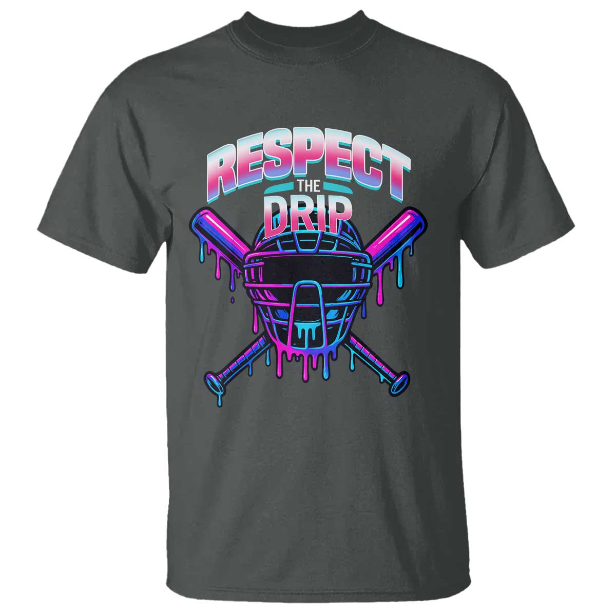 Respect The Drip T Shirt Funny Baseball Catcher Mask Sports Lover TS12 Dark Heather Print Your Wear