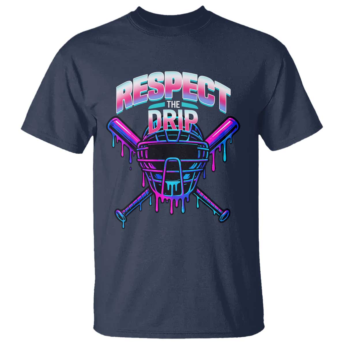 Respect The Drip T Shirt Funny Baseball Catcher Mask Sports Lover TS12 Navy Print Your Wear