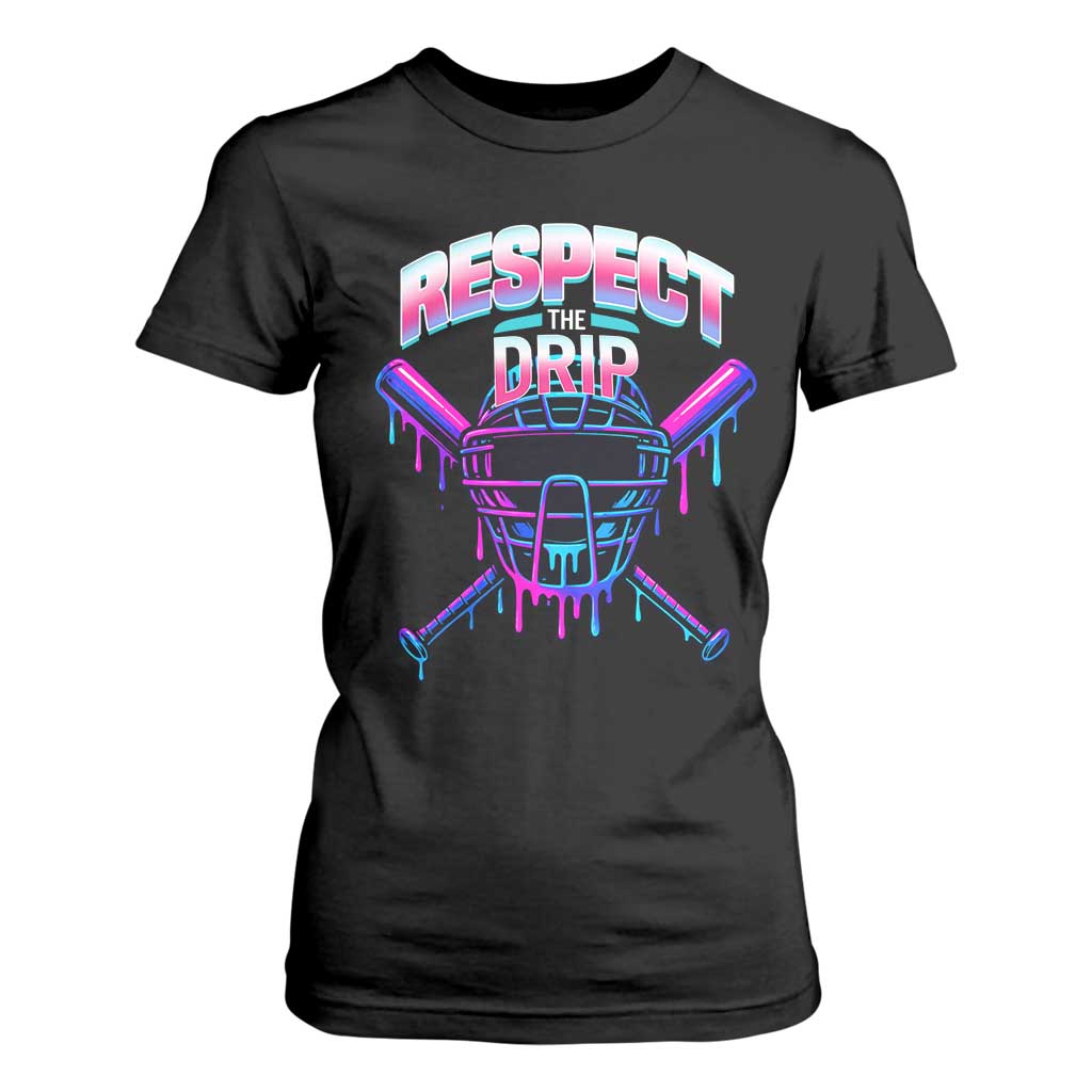 Respect The Drip T Shirt For Women Funny Baseball Catcher Mask Sports Lover TS12 Black Print Your Wear