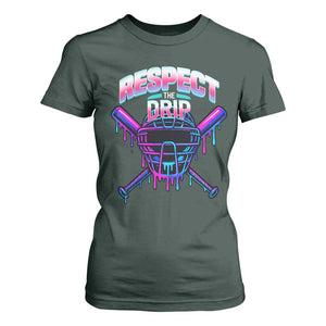 Respect The Drip T Shirt For Women Funny Baseball Catcher Mask Sports Lover TS12 Dark Forest Green Print Your Wear