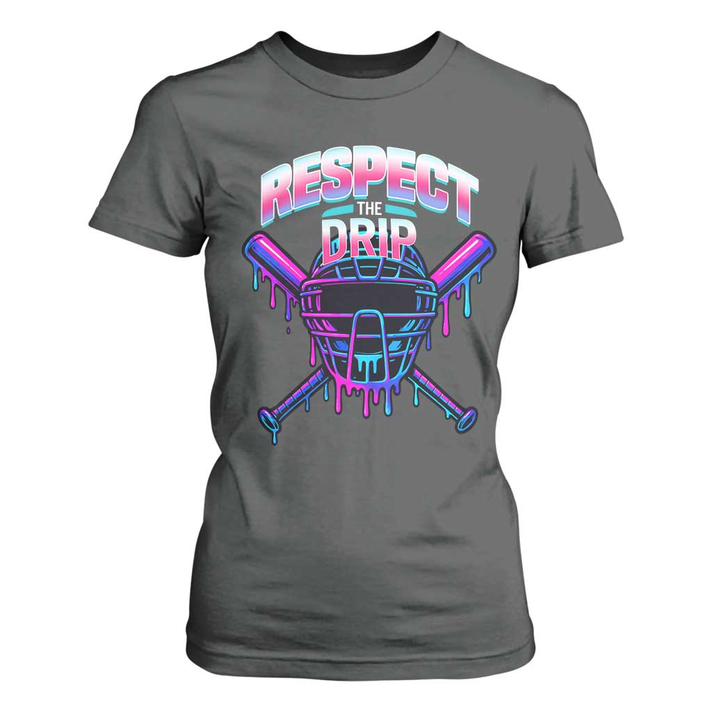 Respect The Drip T Shirt For Women Funny Baseball Catcher Mask Sports Lover TS12 Dark Heather Print Your Wear