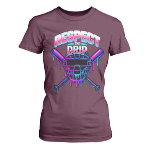 Respect The Drip T Shirt For Women Funny Baseball Catcher Mask Sports Lover TS12 Maroon Print Your Wear