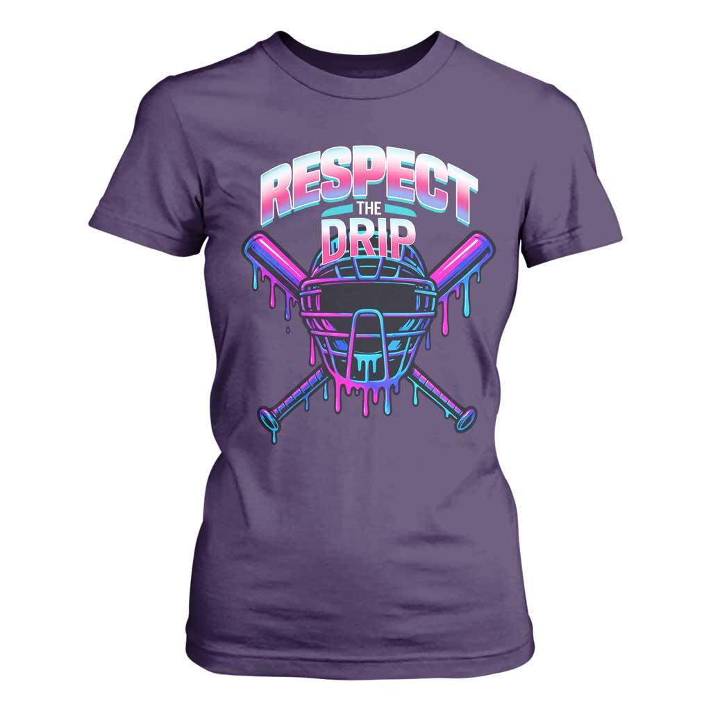 Respect The Drip T Shirt For Women Funny Baseball Catcher Mask Sports Lover TS12 Purple Print Your Wear