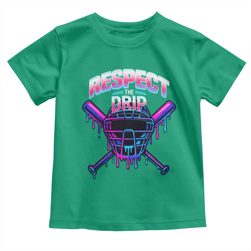 Respect The Drip Toddler T Shirt Funny Baseball Catcher Mask Sports Lover TS12 Irish Green Print Your Wear
