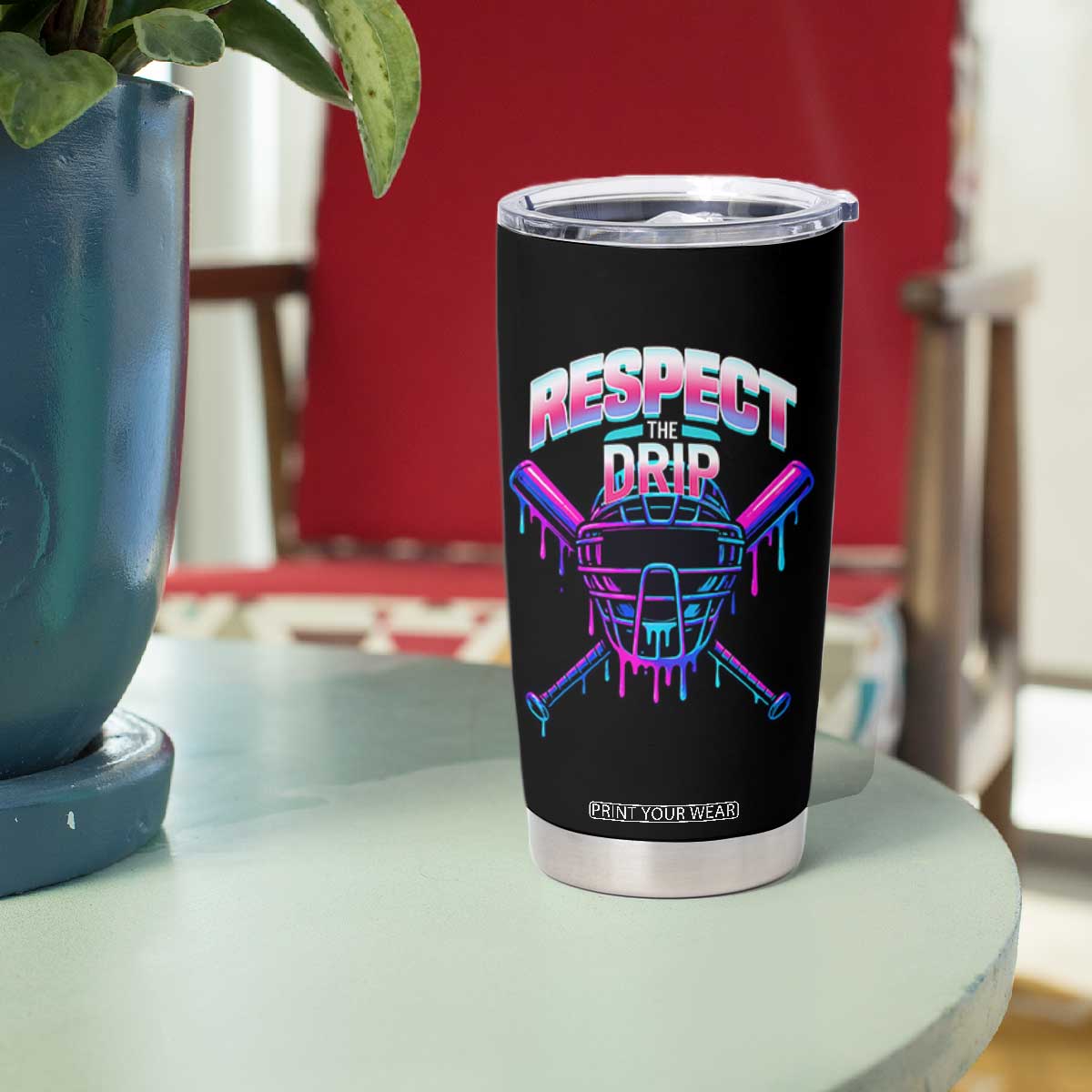 Respect The Drip Tumbler Cup Funny Baseball Catcher Mask Sports Lover TS12 Print Your Wear