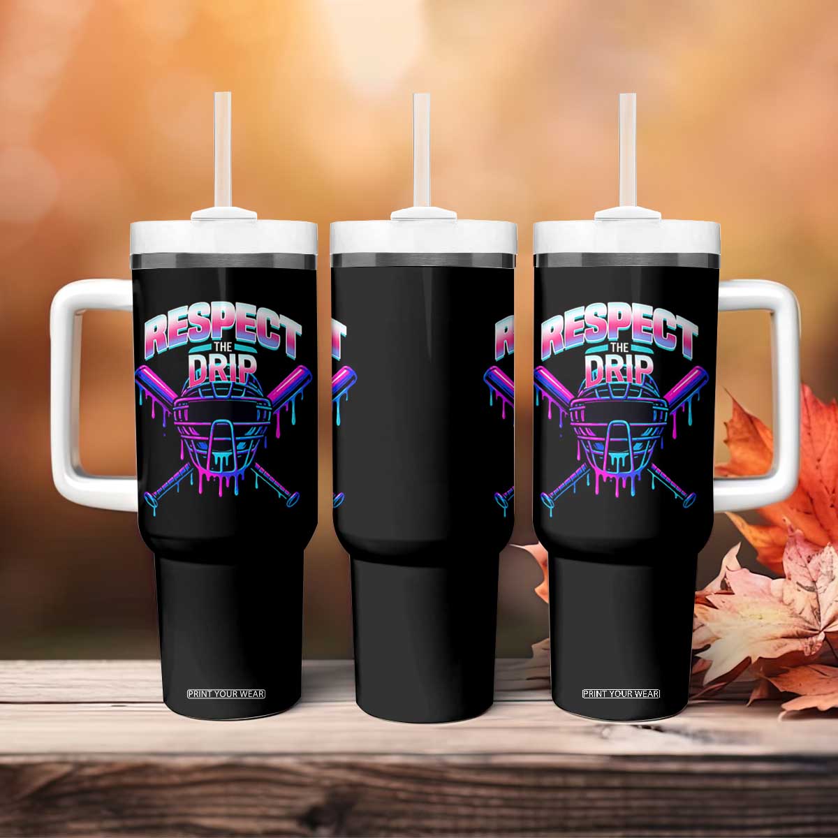 Respect The Drip Tumbler With Handle Funny Baseball Catcher Mask Sports Lover TS12 Print Your Wear
