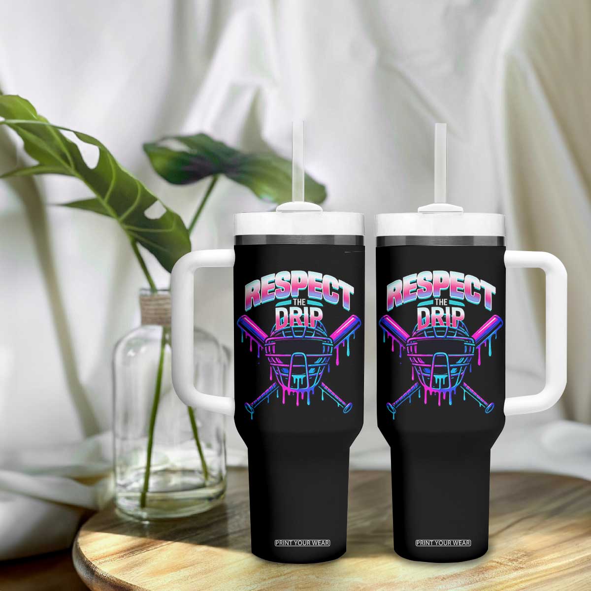Respect The Drip Tumbler With Handle Funny Baseball Catcher Mask Sports Lover TS12 Print Your Wear