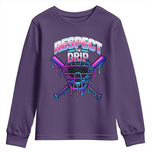 Respect The Drip Youth Sweatshirt Funny Baseball Catcher Mask Sports Lover TS12 Purple Print Your Wear