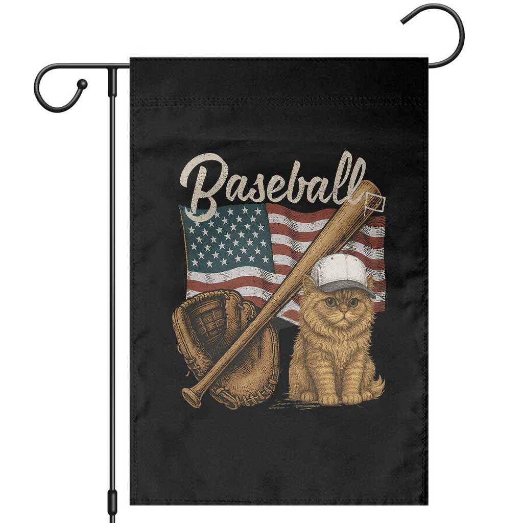 Funny Baseball Cat Lover Garden Flag Patriotic USA Sports Lover TS12 Black Print Your Wear