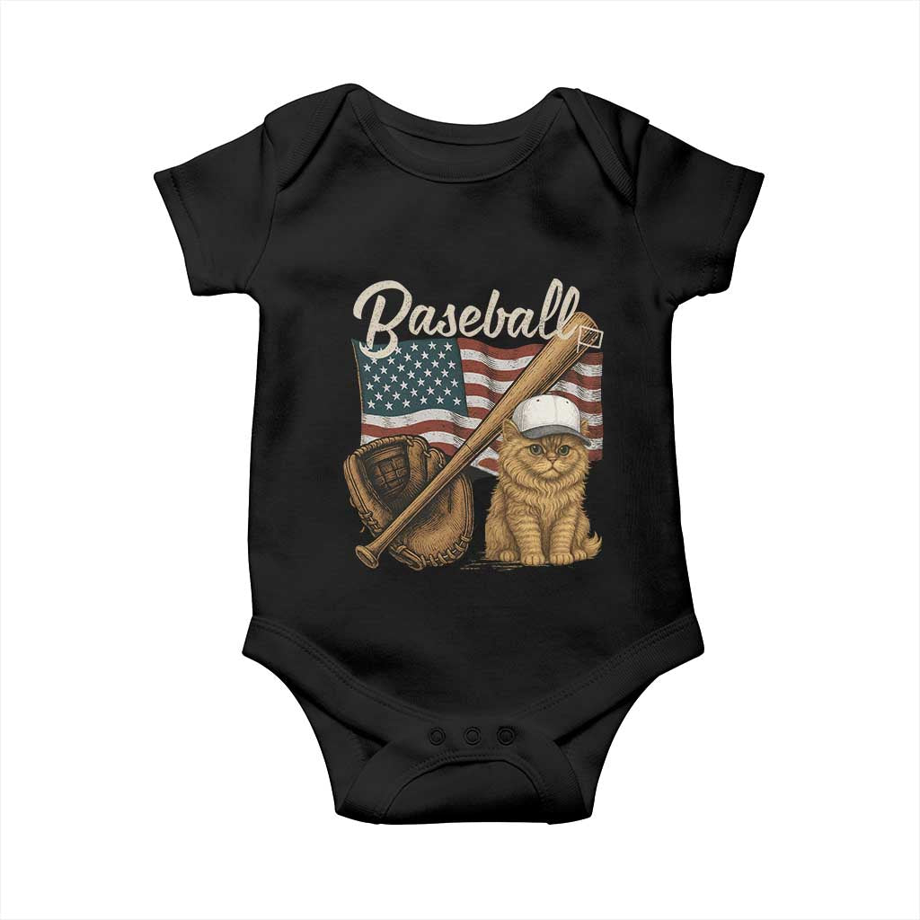 Funny Baseball Cat Lover Baby Onesie Patriotic USA Sports Lover TS12 Black Print Your Wear