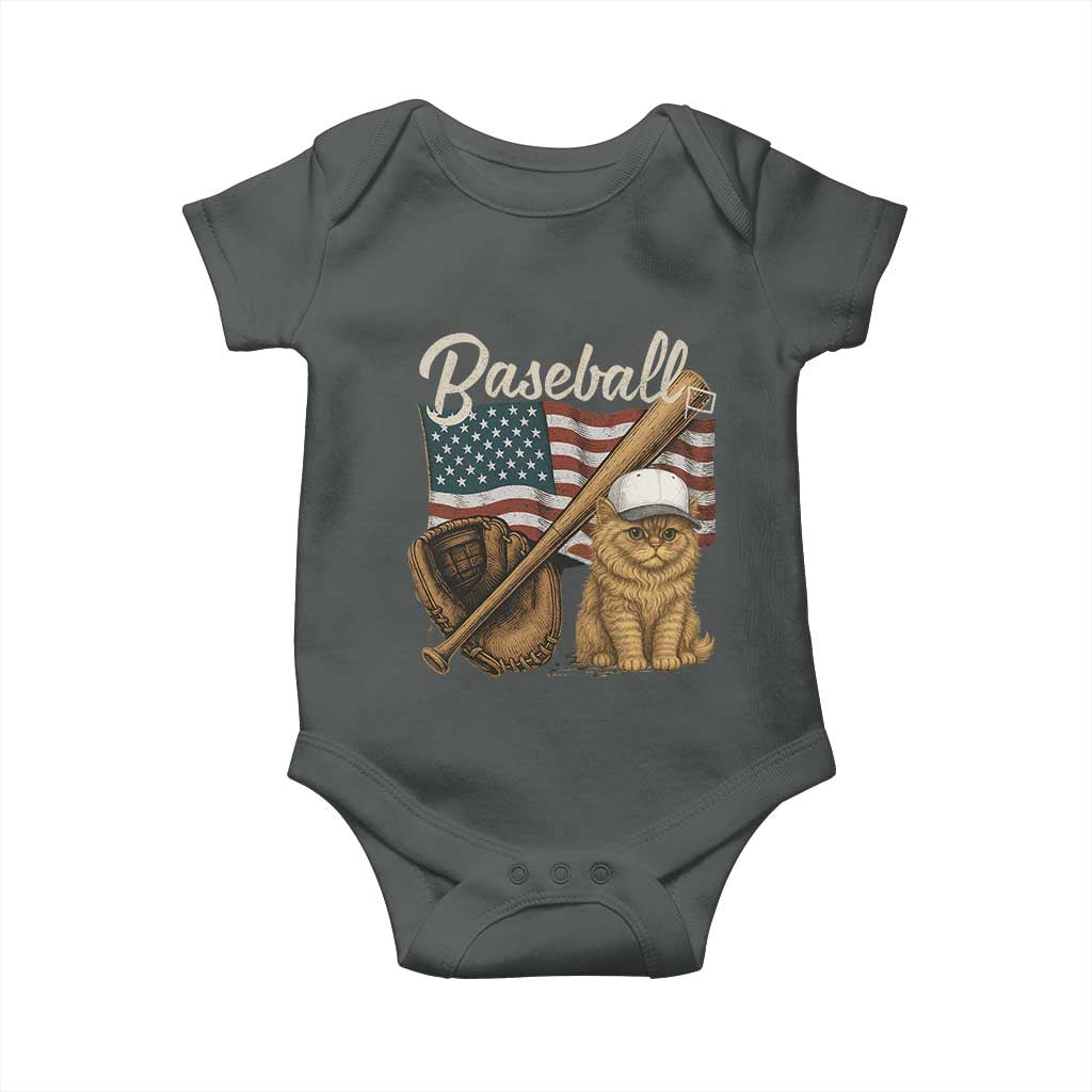 Funny Baseball Cat Lover Baby Onesie Patriotic USA Sports Lover TS12 Dark Heather Print Your Wear