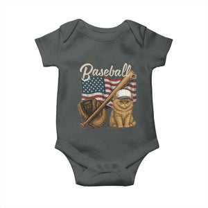 Funny Baseball Cat Lover Baby Onesie Patriotic USA Sports Lover TS12 Dark Heather Print Your Wear