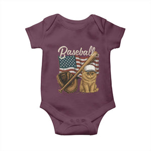 Funny Baseball Cat Lover Baby Onesie Patriotic USA Sports Lover TS12 Maroon Print Your Wear