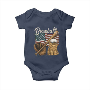 Funny Baseball Cat Lover Baby Onesie Patriotic USA Sports Lover TS12 Navy Print Your Wear