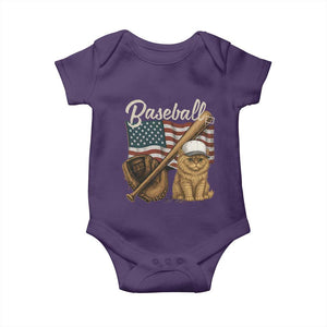 Funny Baseball Cat Lover Baby Onesie Patriotic USA Sports Lover TS12 Purple Print Your Wear