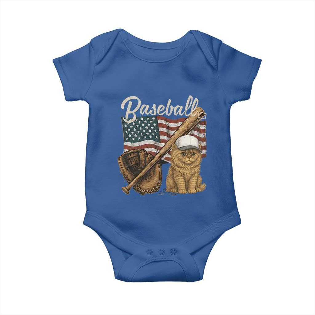 Funny Baseball Cat Lover Baby Onesie Patriotic USA Sports Lover TS12 Royal Blue Print Your Wear