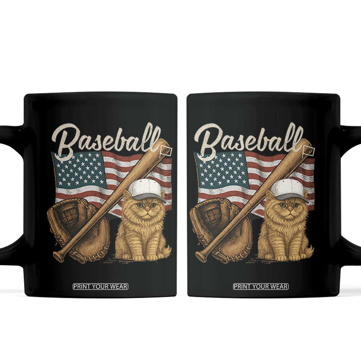 Funny Baseball Cat Lover Coffee Mug Patriotic USA Sports Lover TS12 Black Print Your Wear