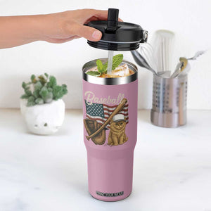 Funny Baseball Cat Lover Flip Straw Tumbler Patriotic USA Sports Lover TS12 One Size: 30 oz Light Pink Print Your Wear