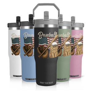 Funny Baseball Cat Lover Flip Straw Tumbler Patriotic USA Sports Lover TS12 Print Your Wear