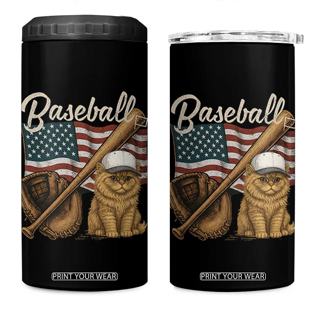 Funny Baseball Cat Lover 4 in 1 Can Cooler Tumbler Patriotic USA Sports Lover TS12 One Size: 16 oz Black Print Your Wear