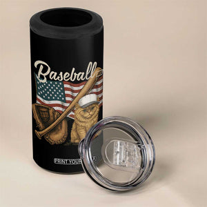Funny Baseball Cat Lover 4 in 1 Can Cooler Tumbler Patriotic USA Sports Lover TS12 Print Your Wear
