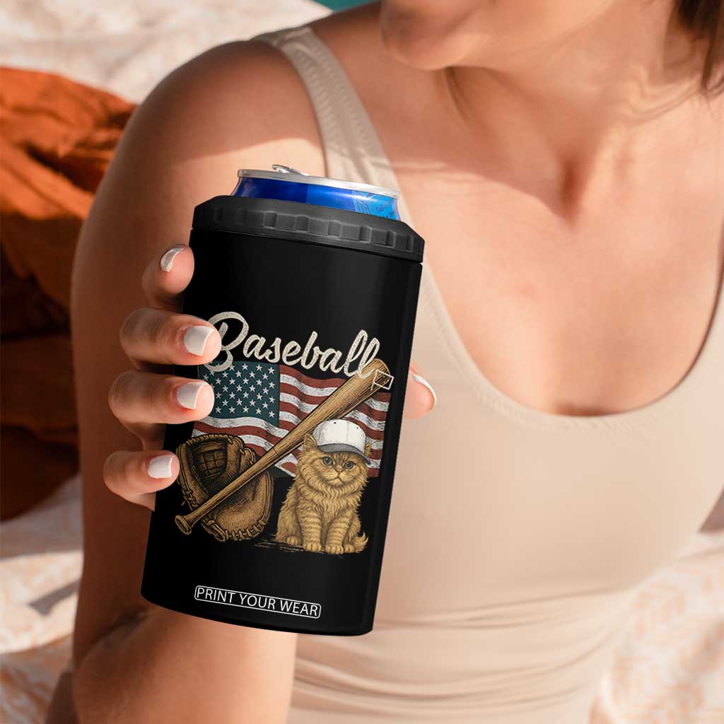 Funny Baseball Cat Lover 4 in 1 Can Cooler Tumbler Patriotic USA Sports Lover TS12 Print Your Wear