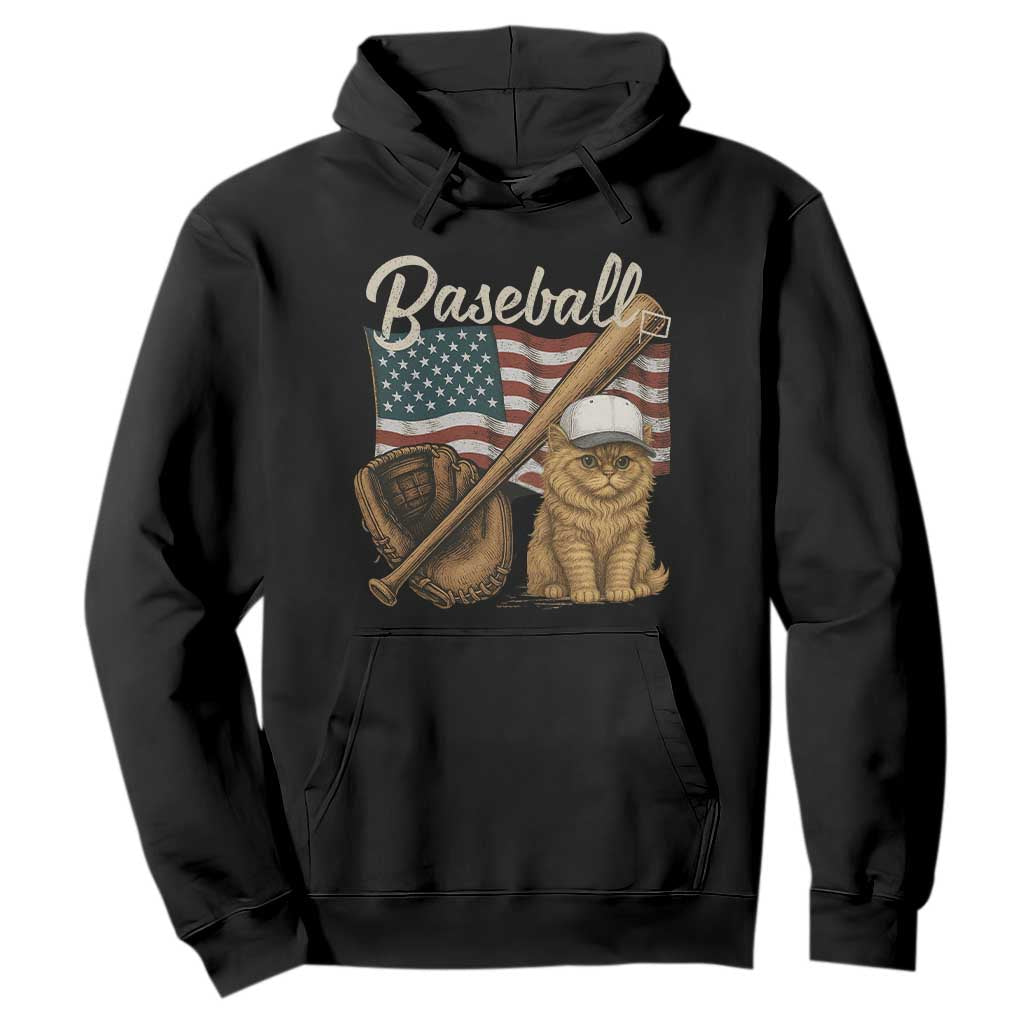 Funny Baseball Cat Lover Hoodie Patriotic USA Sports Lover TS12 Black Print Your Wear