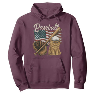 Funny Baseball Cat Lover Hoodie Patriotic USA Sports Lover TS12 Maroon Print Your Wear